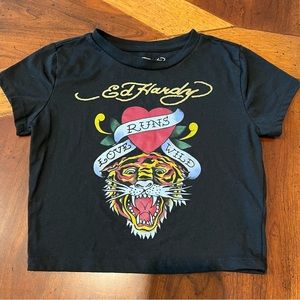 Ed Hardy Tiger ‘Love Runs Wild’ Juniors Crop Top